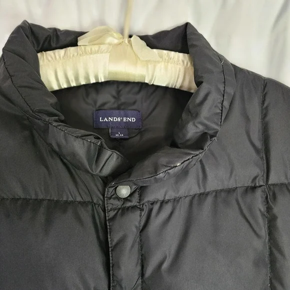 Lands End Goose Down‎ Puffer Vest Men's Large 42-44 Black Outdoors Snaps Quilted - Picture 2 of 9